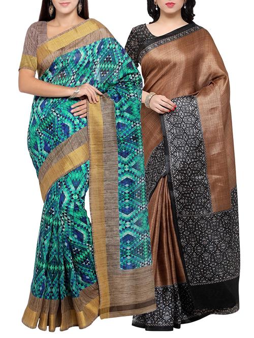 multi colored tussar silk combo saree with blouse - 14553858 - Very Small Image - 1