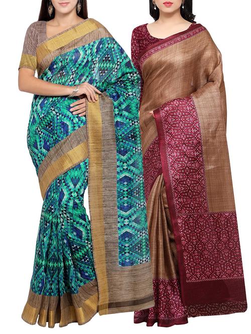 multi colored tussar silk combo saree with blouse - 14553860 - Standard Image - 1