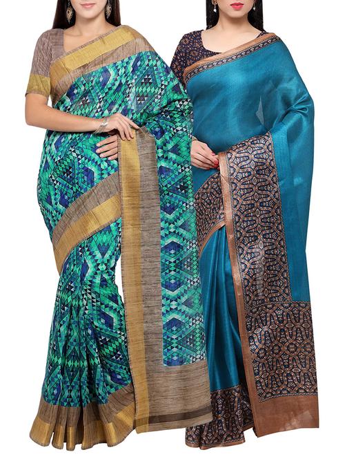multi colored tussar silk combo saree with blouse - 14553863 - Standard Image - 1