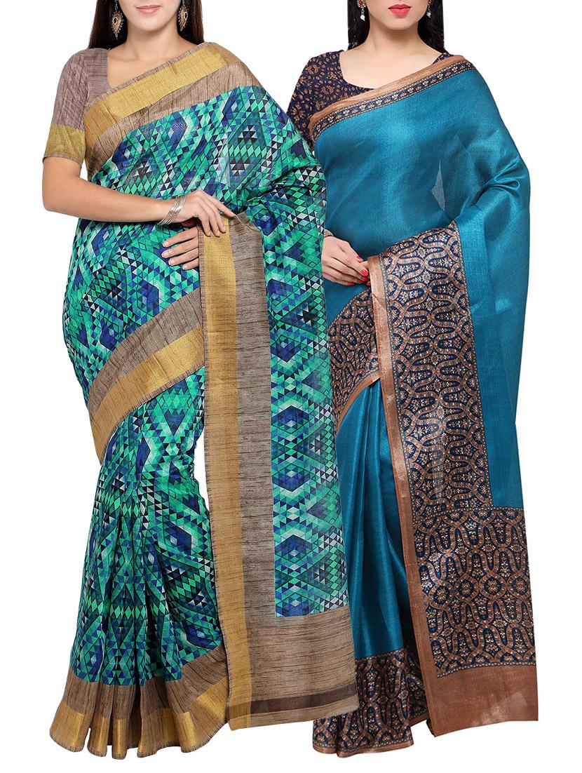 multi colored tussar silk combo saree with blouse - 14553863 - Zoom Image - 1