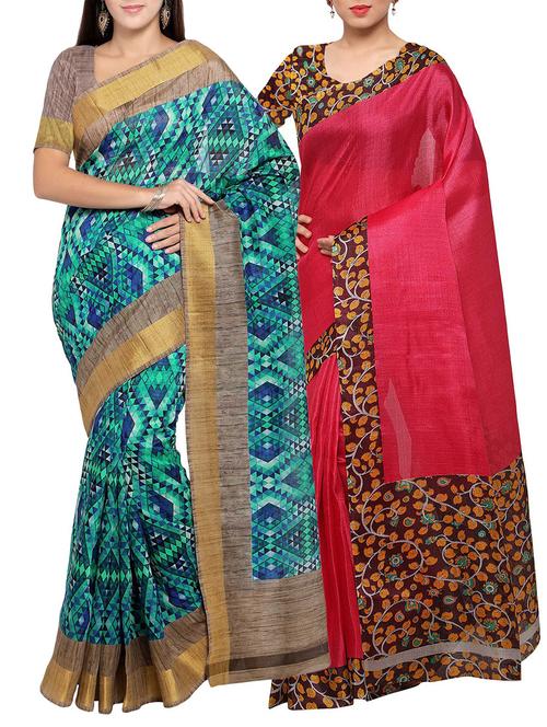multi colored tussar silk combo saree with blouse - 14553866 - Standard Image - 1