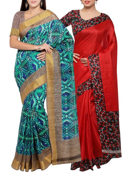 multi colored tussar silk combo saree with blouse - 14553868 - Standard Image - 1