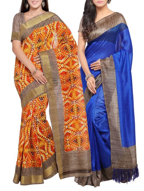 multi colored tussar silk combo saree with blouse - 14553877 - Standard Image - 1
