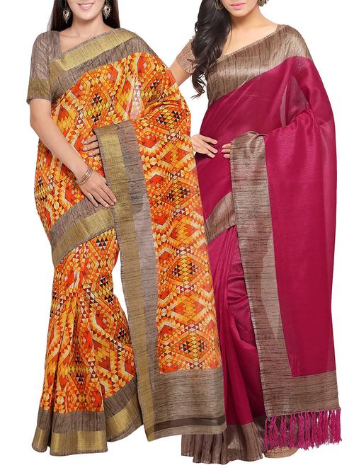 multi colored tussar silk combo saree with blouse - 14553879 - Standard Image - 1