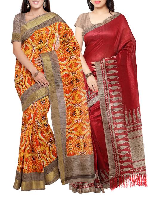 multi colored tussar silk combo saree with blouse - 14553882 - Standard Image - 1