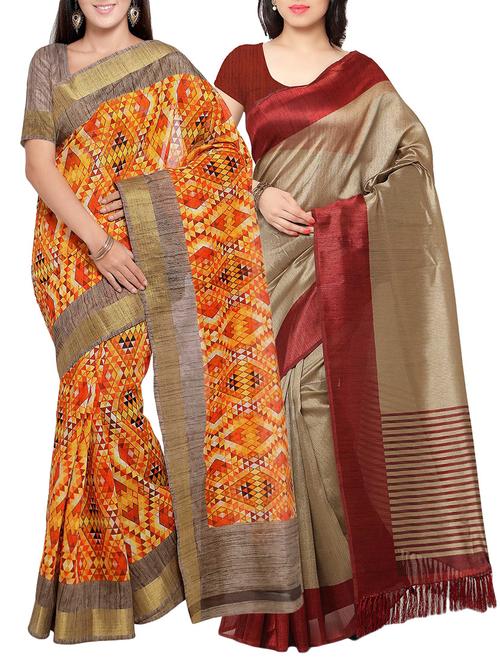 multi colored tussar silk combo saree with blouse - 14553885 - Standard Image - 1