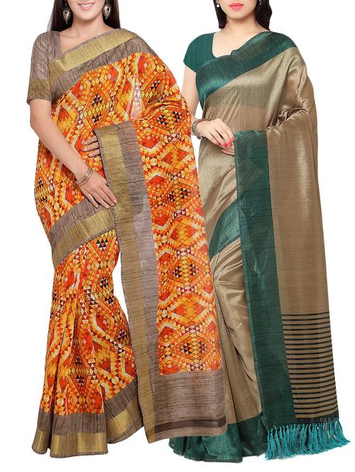 multi colored tussar silk combo saree with blouse - 14553887 - Standard Image - 1