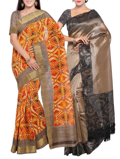 multi colored tussar silk combo saree with blouse - 14553893 - Standard Image - 1