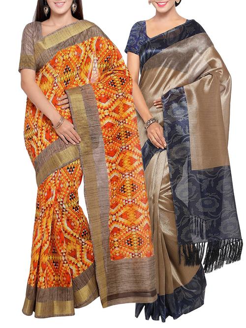 multi colored tussar silk combo saree with blouse - 14553895 - Standard Image - 1