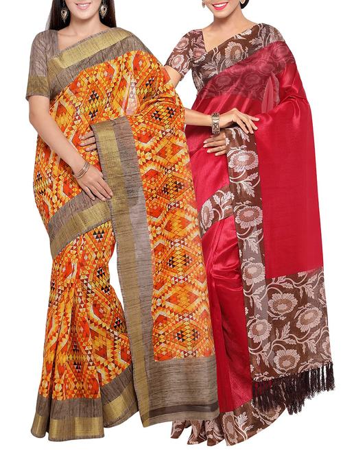 multi colored tussar silk combo saree with blouse - 14553896 - Standard Image - 1