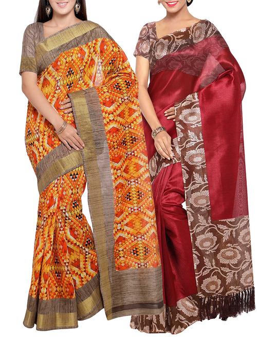 multi colored tussar silk combo saree with blouse - 14553899 - Standard Image - 1