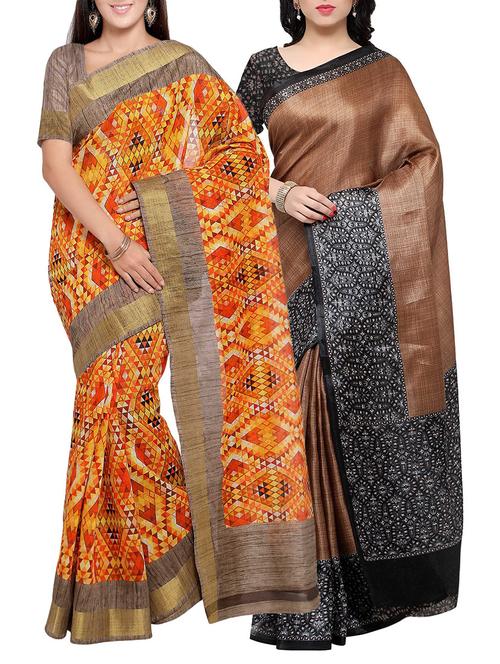 multi colored tussar silk combo saree with blouse - 14553900 - Very Small Image - 1
