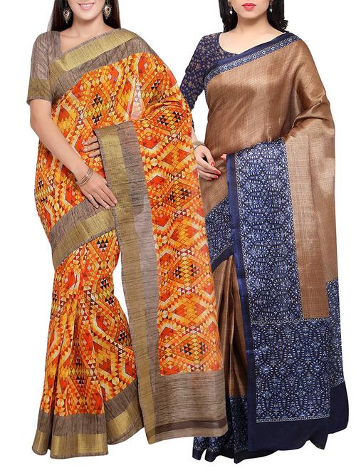multi colored tussar silk combo saree with blouse - 14553901 - Standard Image - 1