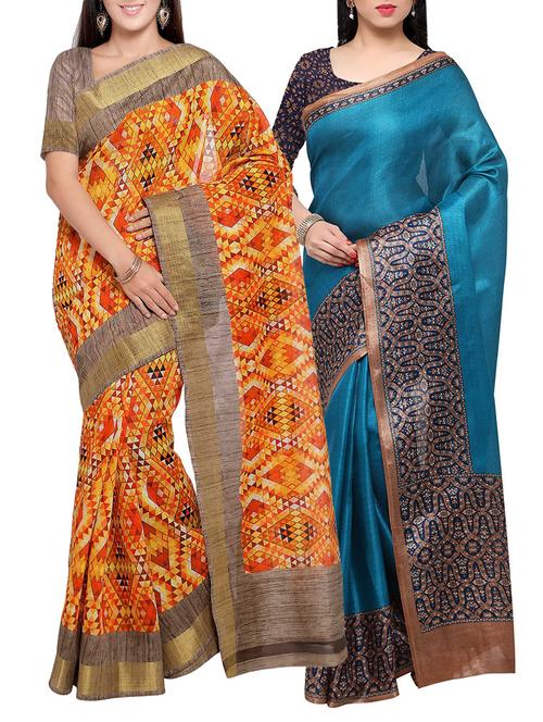 multi colored tussar silk combo saree with blouse - 14553905 - Standard Image - 1