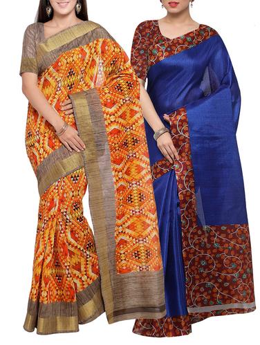 multi colored tussar silk combo saree with blouse - 14553909 - Very Small Image - 1
