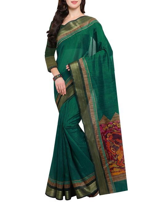 green tussar silk saree with blouse - 14554046 - Very Small Image - 1