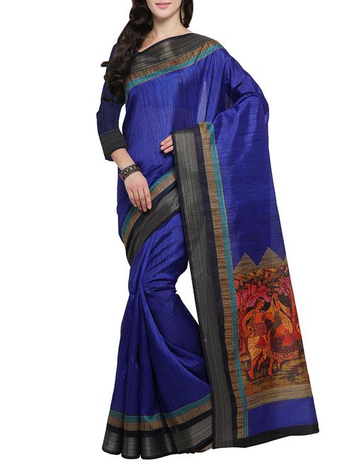 blue tussar silk saree with blouse - 14554047 - Very Small Image - 1