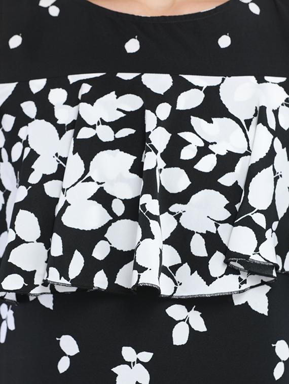 leaf print cold shoulder ruffled top - 14554250 - Zoom Image - 4