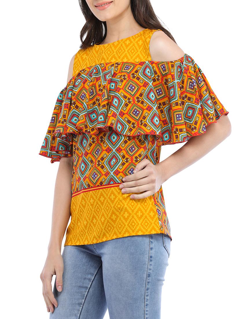 ruffled cold shoulder top - 14554251 - Zoom Image - 2