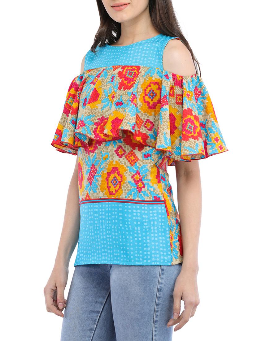 cold shoulder ruffled top - 14554252 - Zoom Image - 2