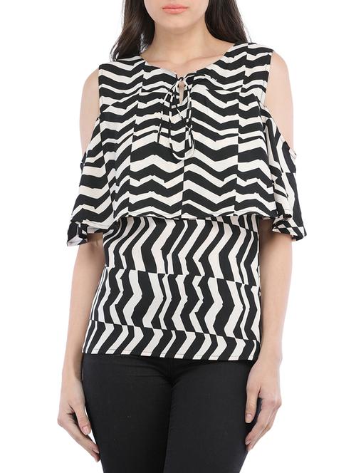 Cold shoulder chevron overlay top - 14554258 - Standard Image - 1