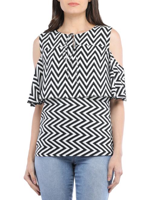 Cold shoulder chevron overlay top - 14554259 - Standard Image - 1