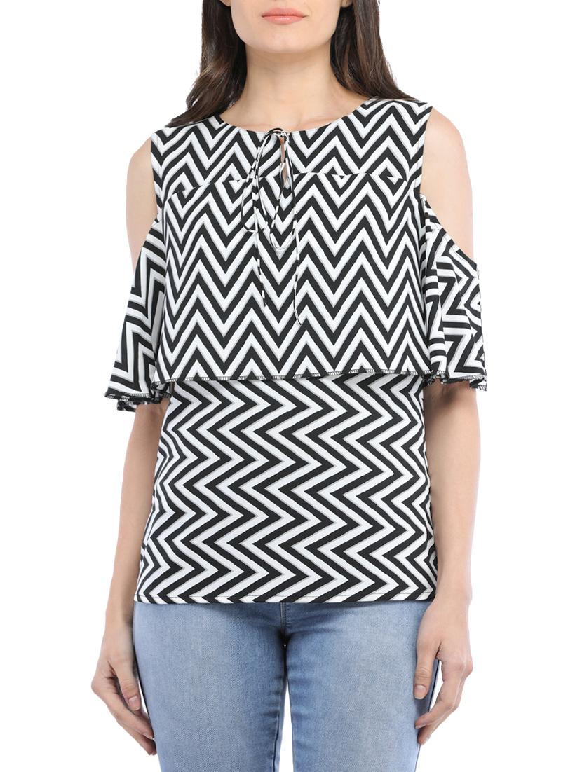 Cold shoulder chevron overlay top - 14554259 - Zoom Image - 1