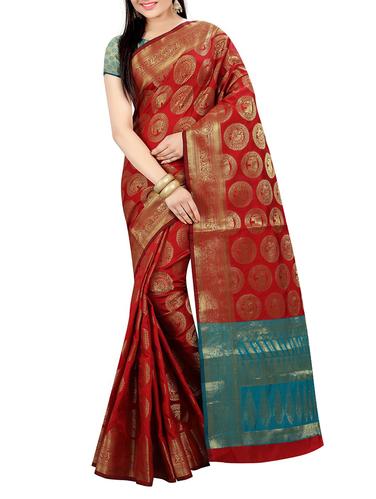 maroon art silk woven saree with blouse - 14554578 - Very Small Image - 1