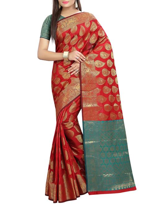 maroon banarasi saree with blouse - 14554582 - Standard Image - 1