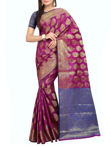 Magenta banarasi saree with blouse - 14554584 - Very Small Image - 1
