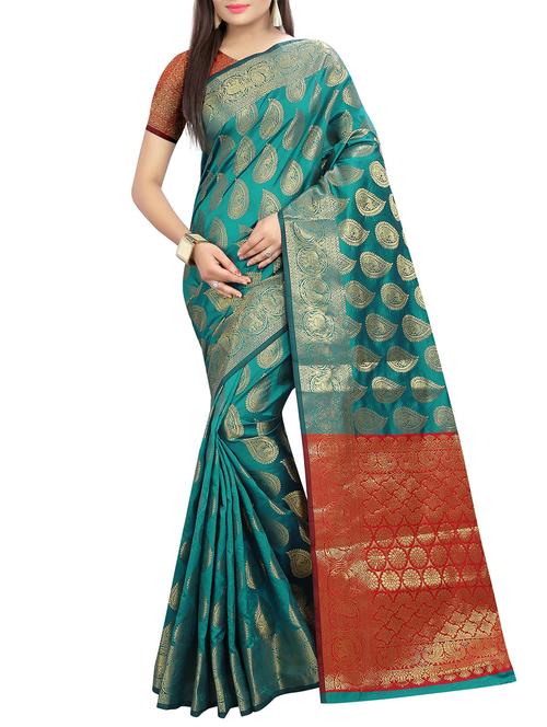 green banarasi saree with blouse - 14554585 - Standard Image - 1