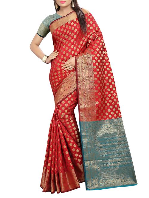 maroon banarasi saree with blouse - 14554586 - Very Small Image - 1