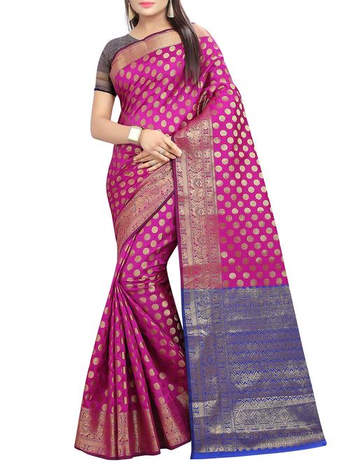 Magenta woven saree with blouse - 14554588 - Very Small Image - 1