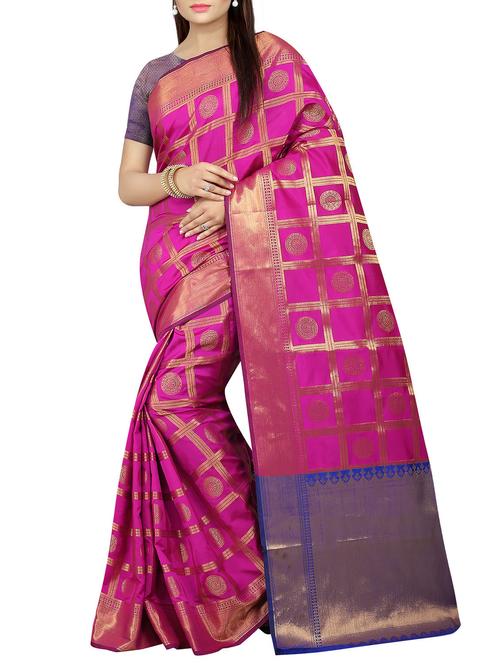 pink art silk woven saree with blouse - 14554591 - Very Small Image - 1