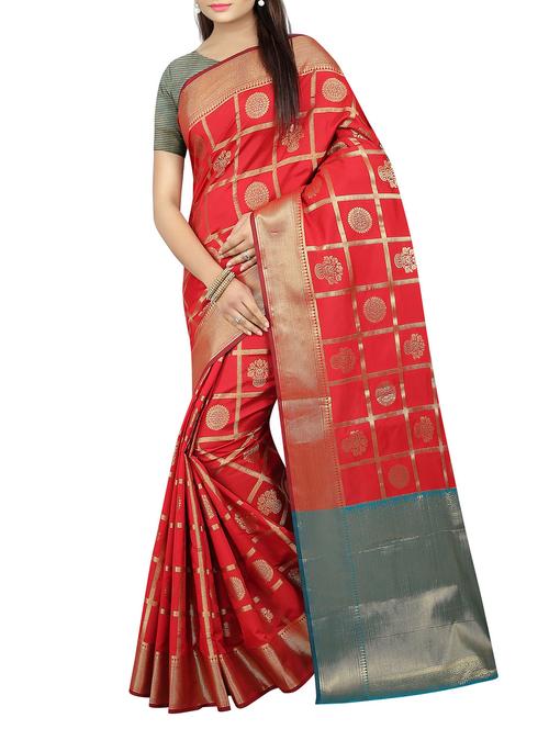 red art silk woven saree with blouse - 14554592 - Standard Image - 1