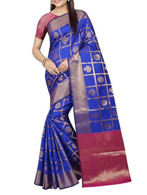 blue art silk woven saree with blouse - 14554593 - Very Small Image - 1