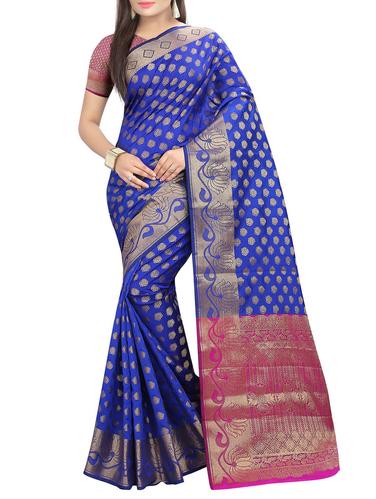 blue art silk woven saree with blouse - 14554600 - Very Small Image - 1