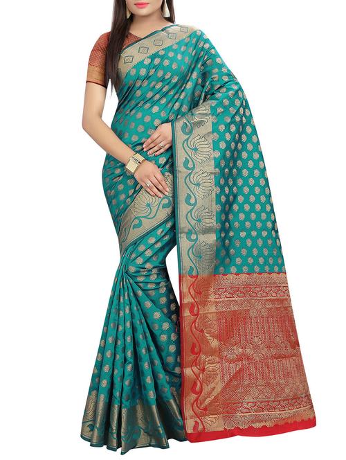 green art silk woven saree with blouse - 14554601 - Very Small Image - 1
