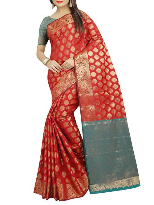 red banarasi saree with blouse - 14554602 - Very Small Image - 1