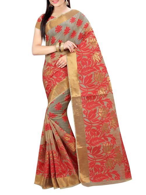 Beige woven saree with blouse - 14554606 - Very Small Image - 1