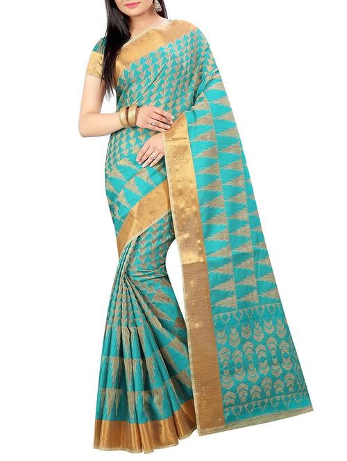 green art silk woven saree with blouse - 14554617 - Very Small Image - 1