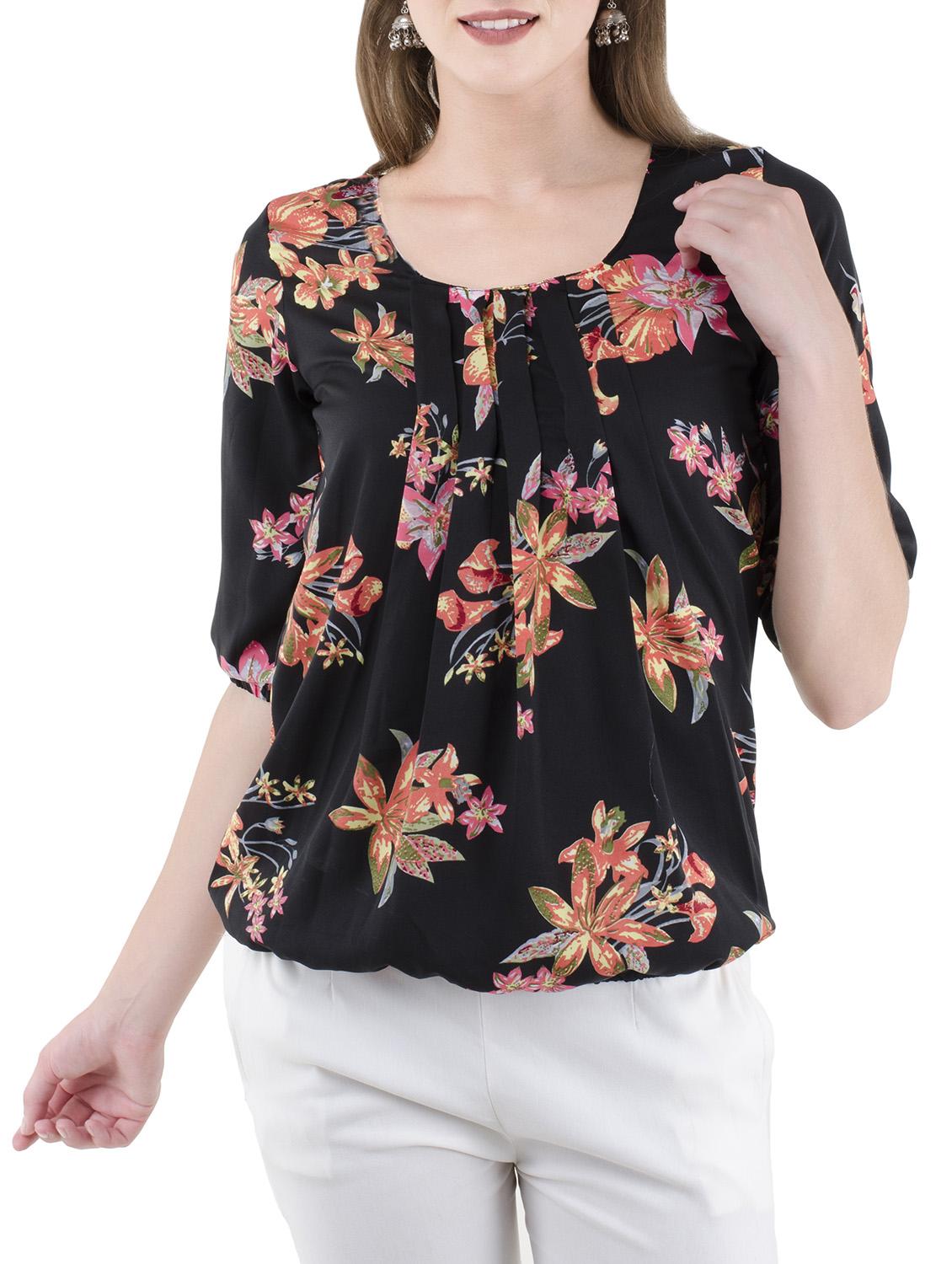 floral pleated blouson top - 14555198 - Zoom Image - 1