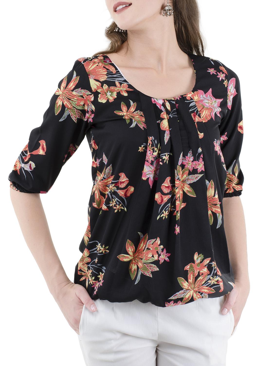 floral pleated blouson top - 14555198 - Zoom Image - 2
