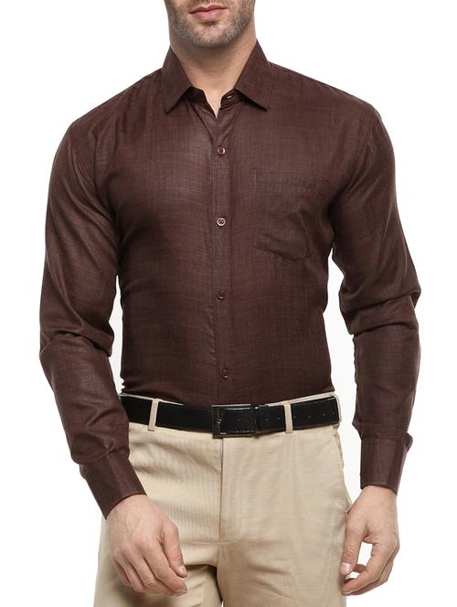 brown cotton blend formal shirt - 14555320 - Very Small Image - 1