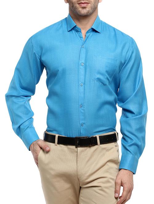 blue cotton blend formal shirt - 14555321 - Very Small Image - 1