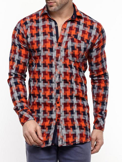 orange cotton casual shirt - 14555335 - Very Small Image - 1