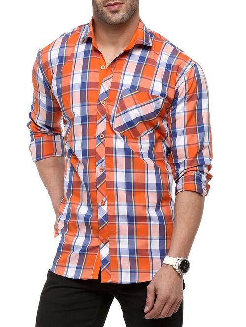 orange cotton casual shirt - 14555346 - Very Small Image - 1