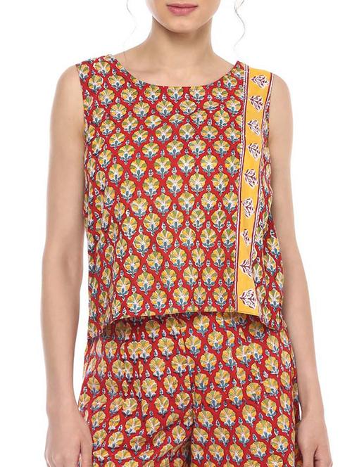 red cotton straight kurti - 14557324 - Standard Image - 1