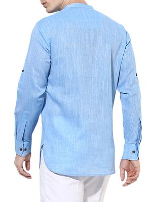 blue cotton short kurta - 14557679 - Standard Image - 3