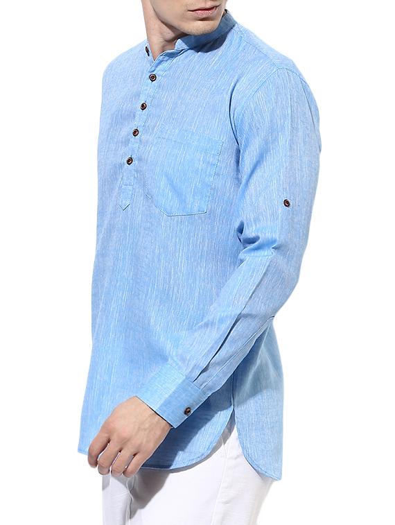 blue cotton short kurta - 14557679 - Zoom Image - 2